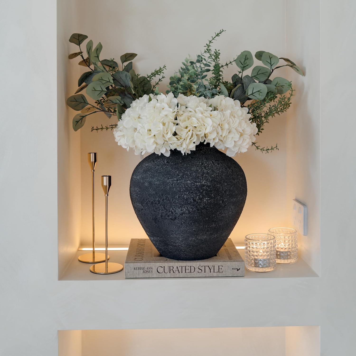 SilkSerenade Large Black Round Vase for Flowers & Table Centerpieces / Black Large Round / 11 Inch