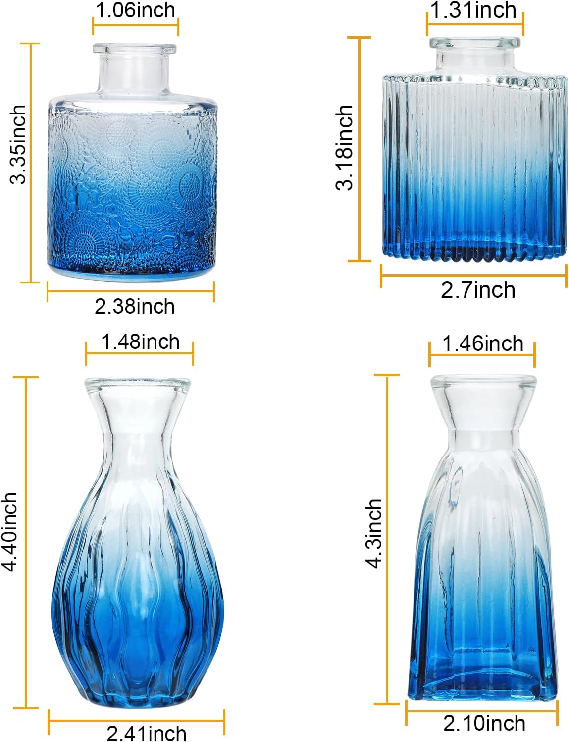 Glass Bud Vases / Deepblue / Blue / Set of 4