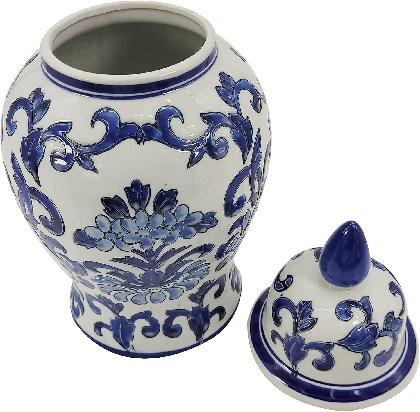 14" Blue and White Flower & Petals Ceramic Porcelain Ginger Jar / Blue and White Ceramic Jar H14