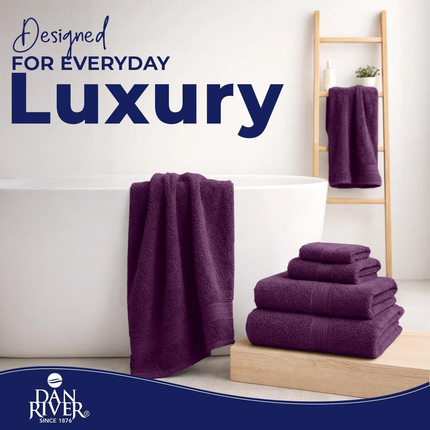 DAN RIVER 8 Piece Luxury Bath Towels for Bathroom, Towel Set, Purple | 2 Bath towels, 2 Hand towels, and 4 Wash Cloths