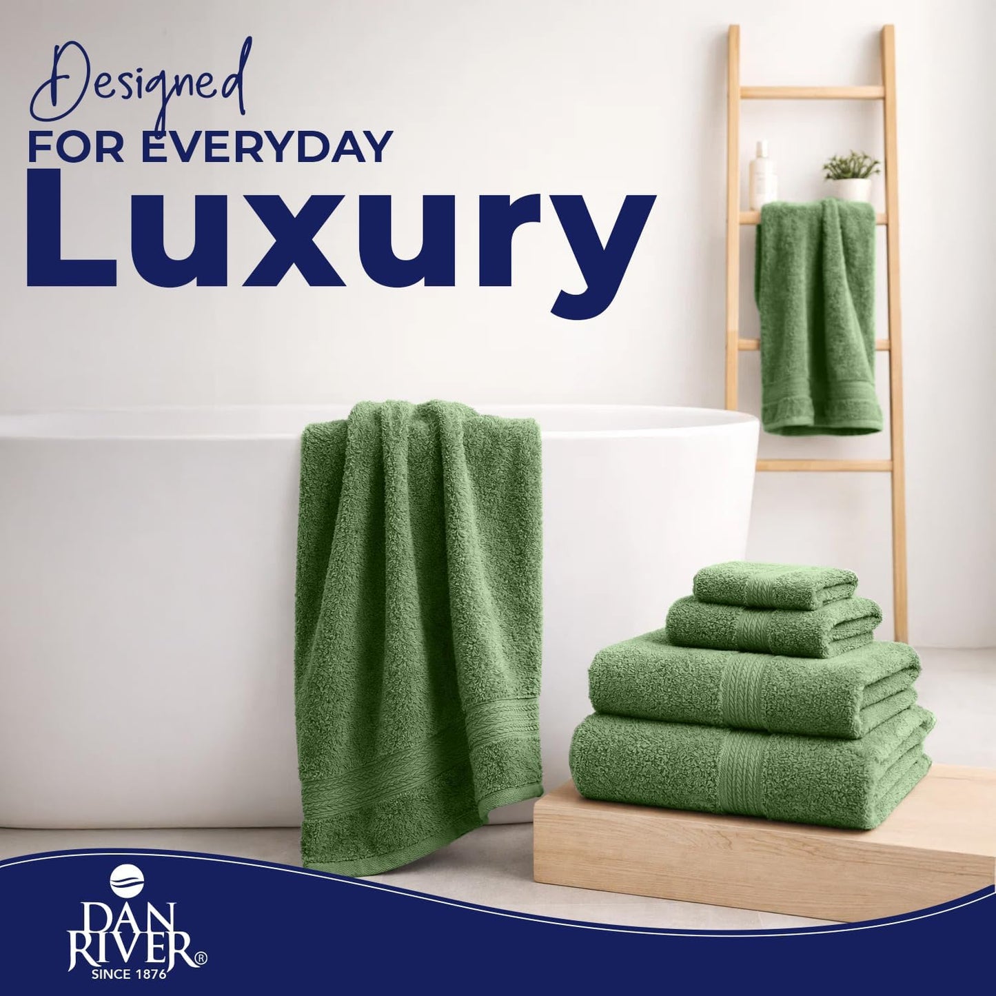 DAN RIVER 8 Piece Luxury Bath Towels for Bathroom, Towel Set, Sage Green | 2 Bath towels, 2 Hand towels, and 4 Wash
