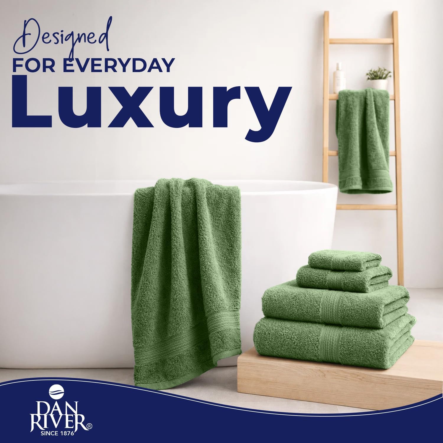 DAN RIVER 8 Piece Luxury Bath Towels for Bathroom, Towel Set, Sage Green | 2 Bath towels, 2 Hand towels, and 4 Wash