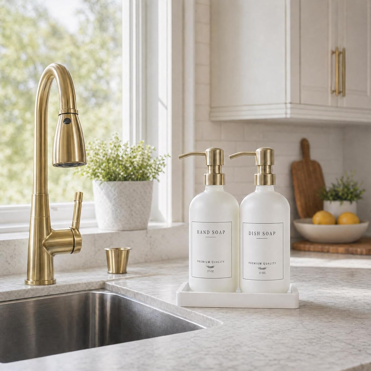 Thick Glass Soap Dispenser - Kitchen Dish Hand Soap Dispenser Set,Rustproof Pump Soap Lotion Dispenser Bathroom with