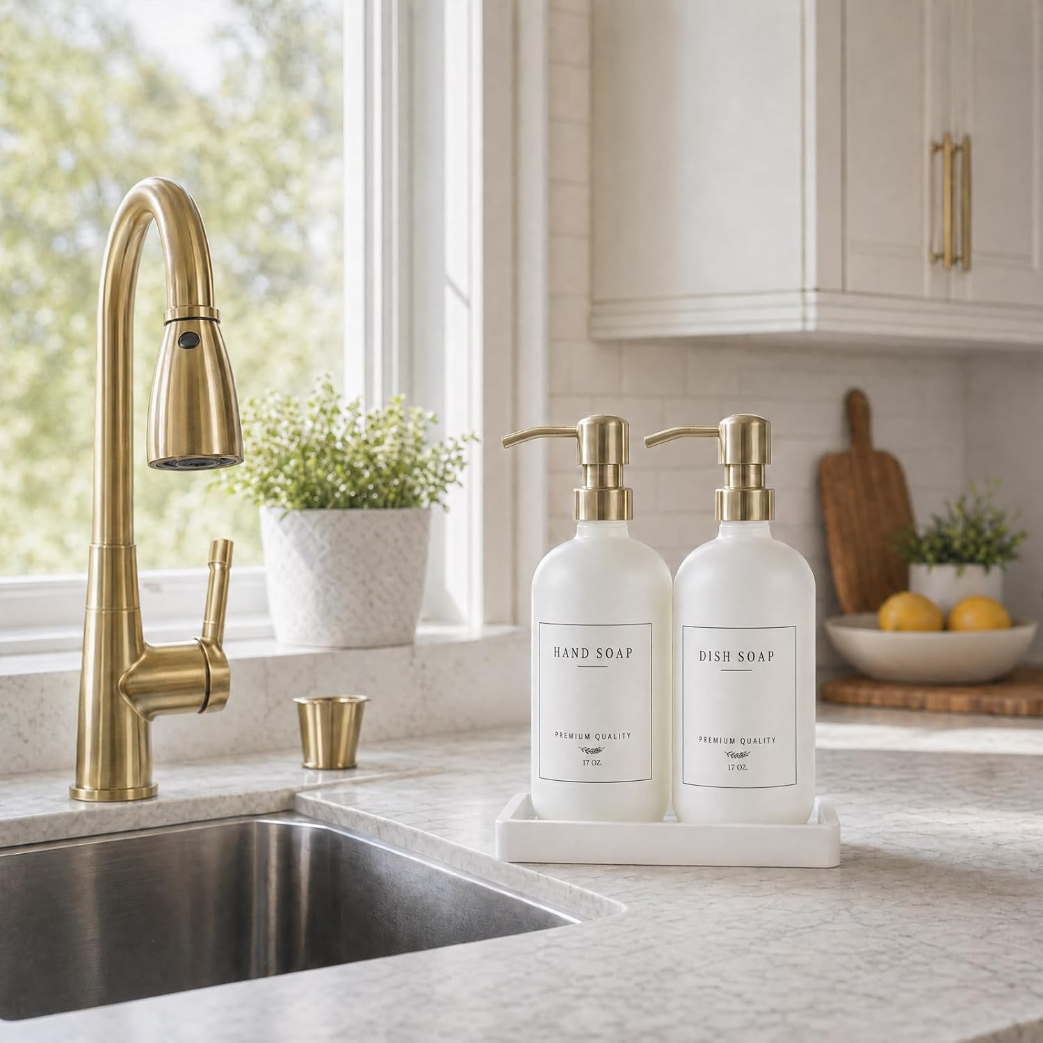 Thick Glass Soap Dispenser - Kitchen Dish Hand Soap Dispenser Set,Rustproof Pump Soap Lotion Dispenser Bathroom with