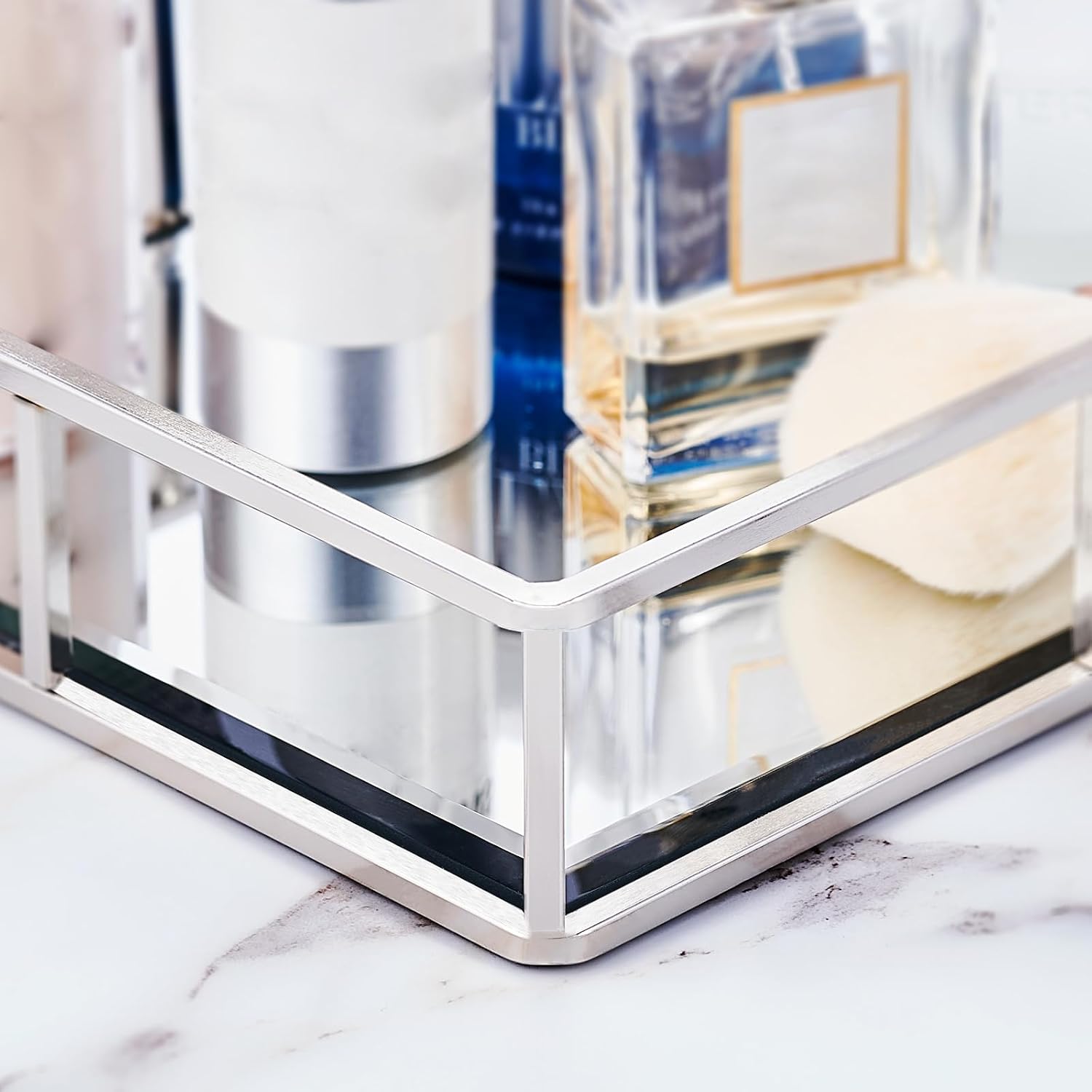 Glass Tray / Metal Vanity Tray / Silver