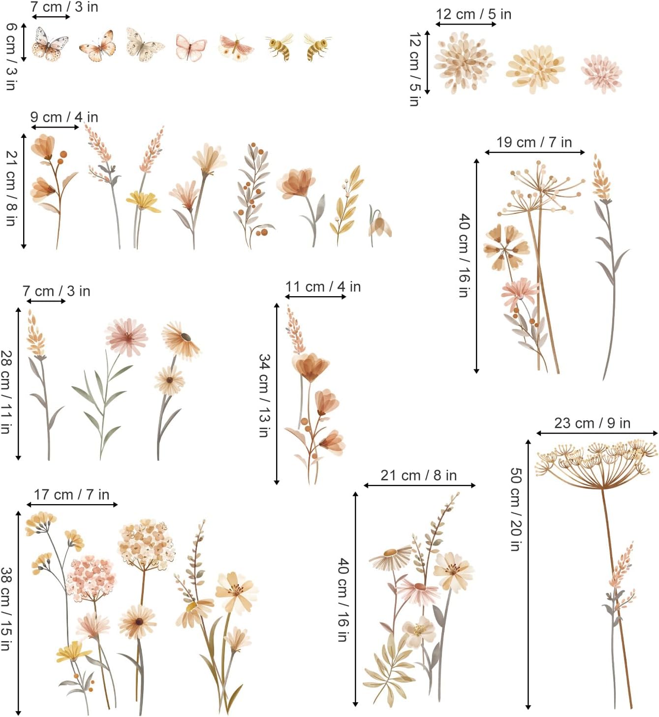 Boho Flower Wall Decals Wildflower Floral Dandelion Grass Wall Stickers Baby Nursery Girls Bedroom