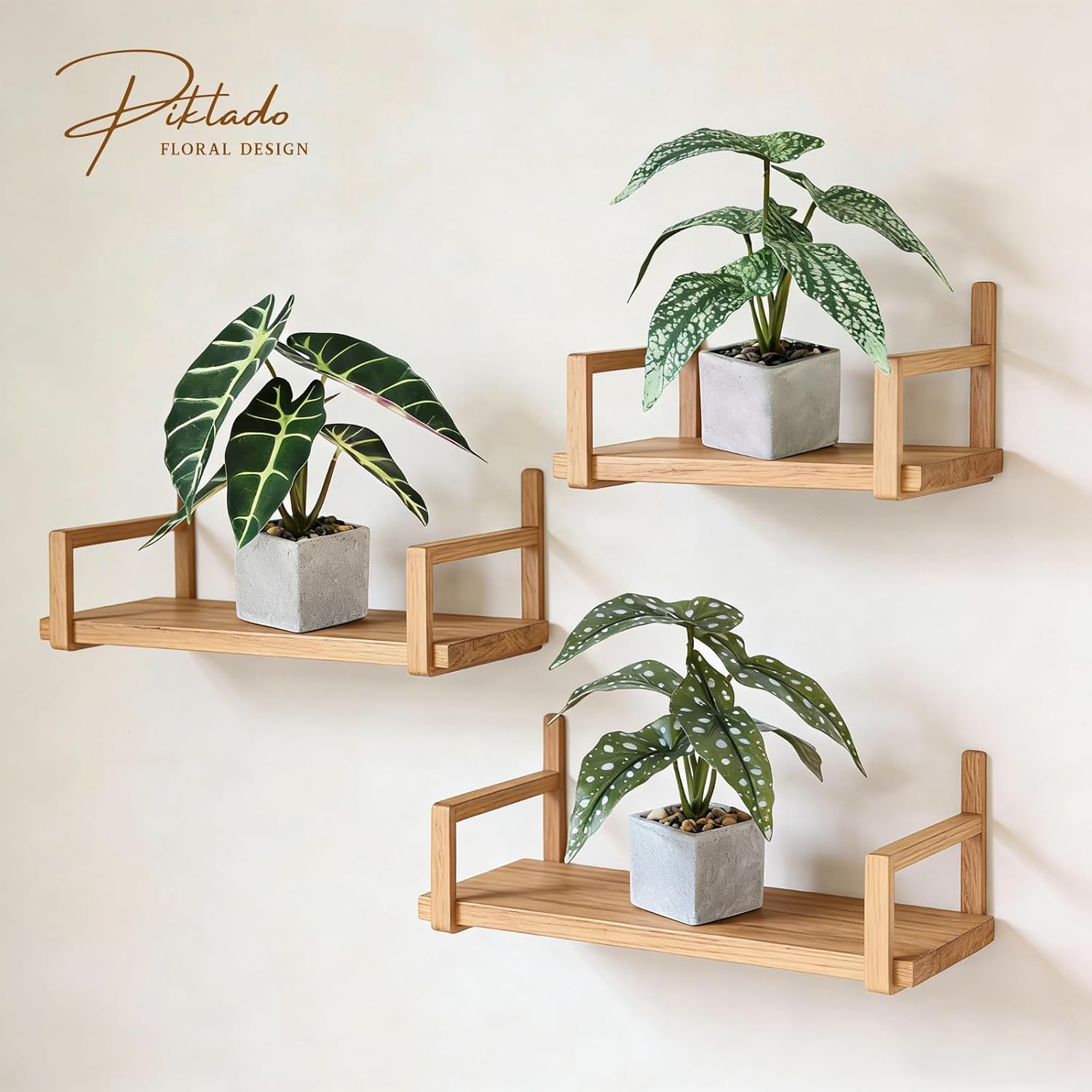 Small Fake Plants Artificial Begonia Leaves Faux Plants Indoor / Green / Set of 3