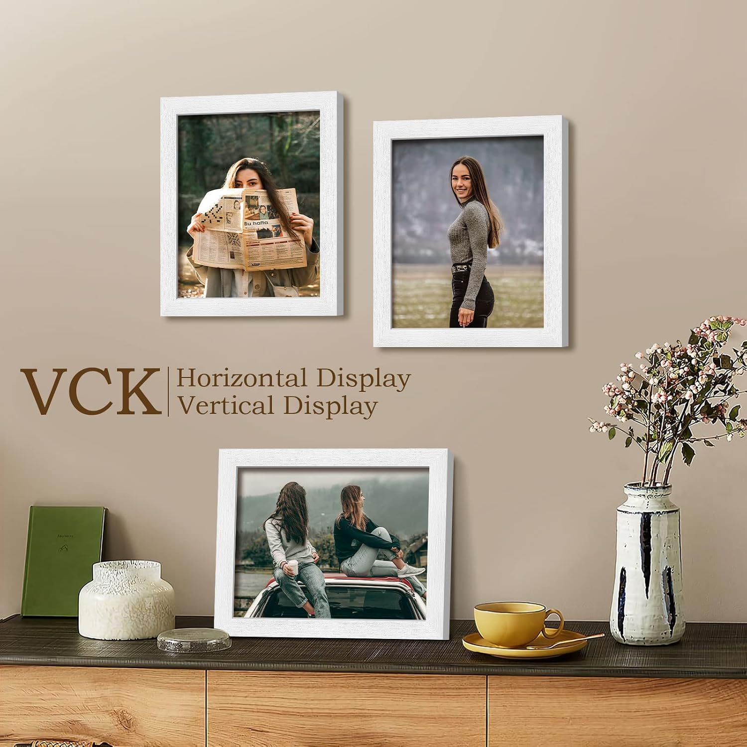 VCK 8x10 Picture Frame White 4 Pack, Wide Thick Wood Border, for Photo | Exclusive Woodgrain, Wall/Tabletop, HD