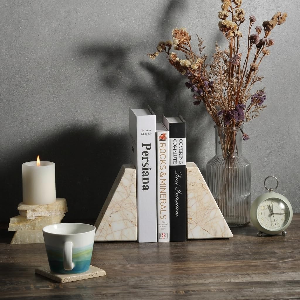 Marble Bookends / Large Bookends for Heavy Books / Trapezoid-gold