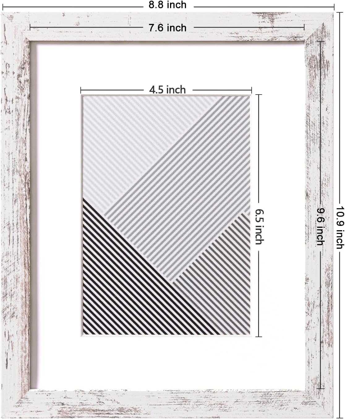eletecpro 8x10 Picture Frames, Acrylic Cover, Distressed White, Set of 10 | Display Photo 5x7 with Mat or 8x10 without