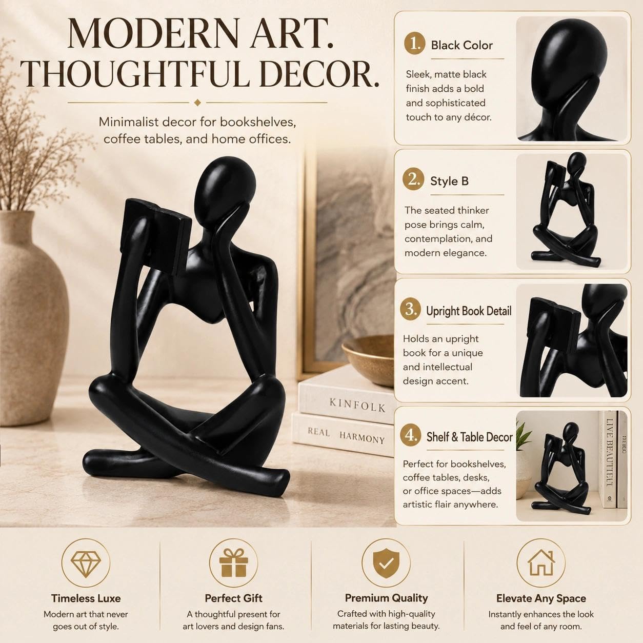 Resin Decorative Bookend / Reader-black-b