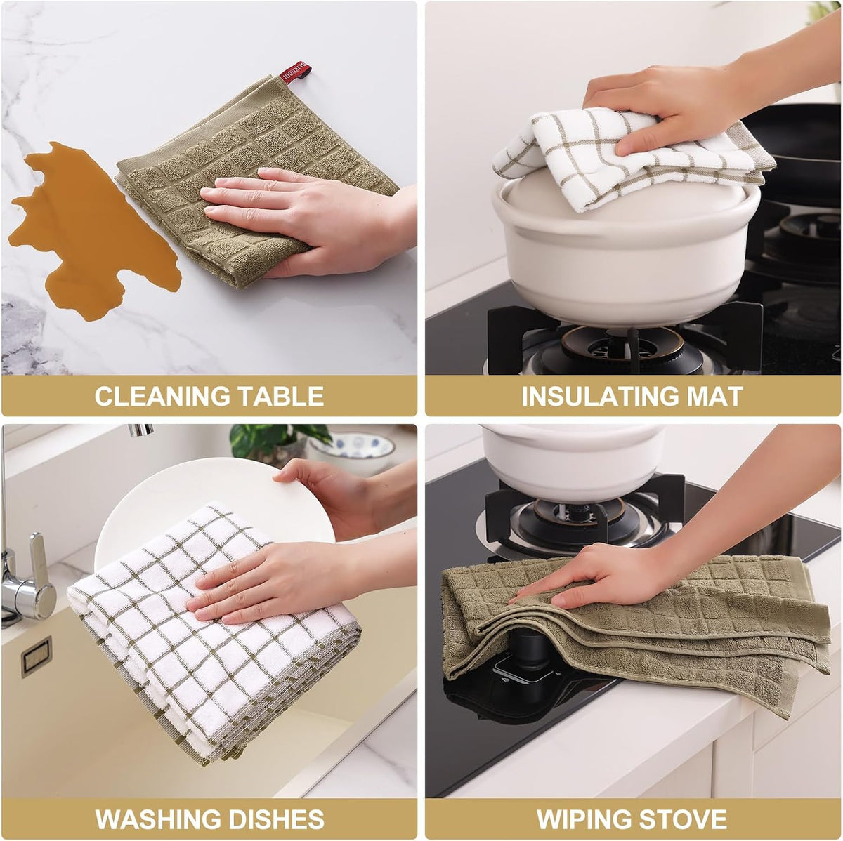 Homaxy Premium Cotton Kitchen Dish Cloths 12"x 12", 12 Pack, Tan | Natural Ring Spun 390 GSM Dish Rags, Super Absorbent