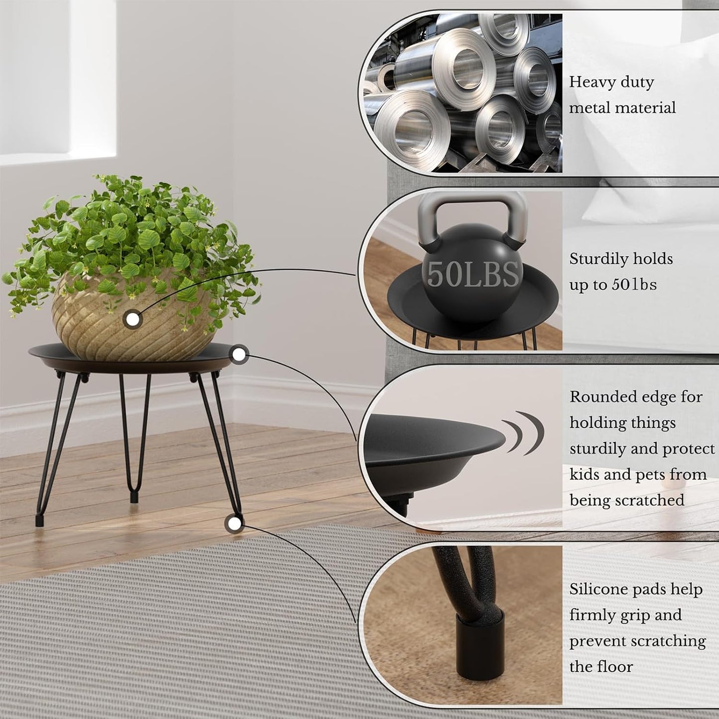 Metal Plant Stand Indoor Outdoor, Heavy Duty Flower Pot Stand | Round Plant Stand Plant Table Plant Rack for Indoor