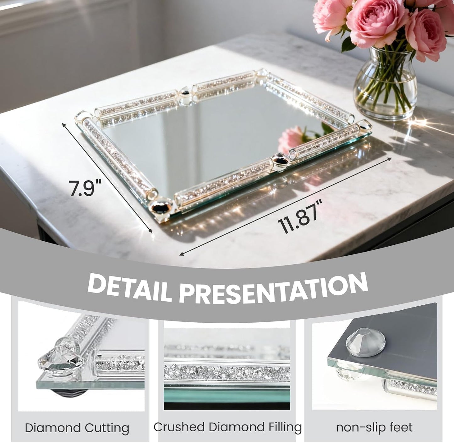 Crystal Glass Tray / Silver / 11.8 x 7.9