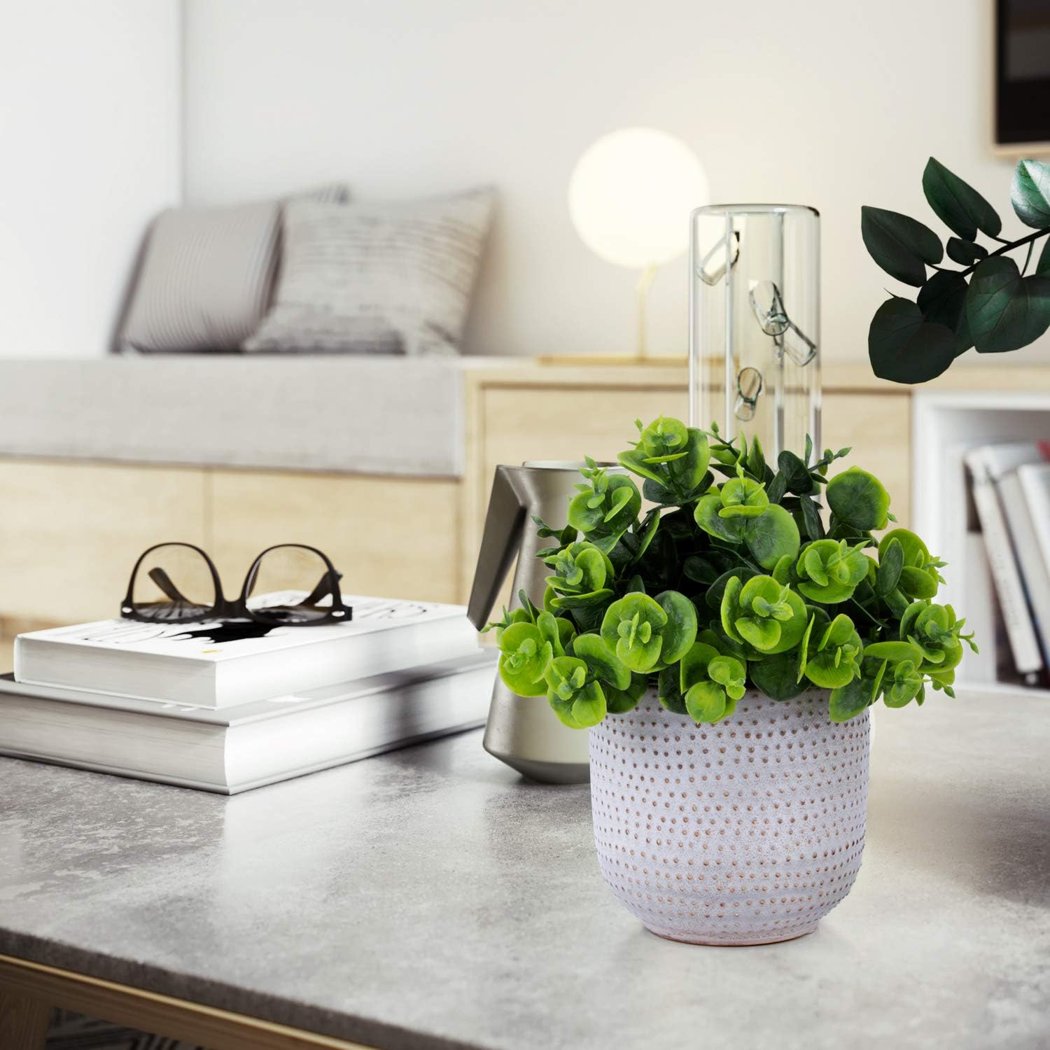 Artificial Plants in Ceramic Planter Lysimachia Fake Succulent Flowers Potted / Green