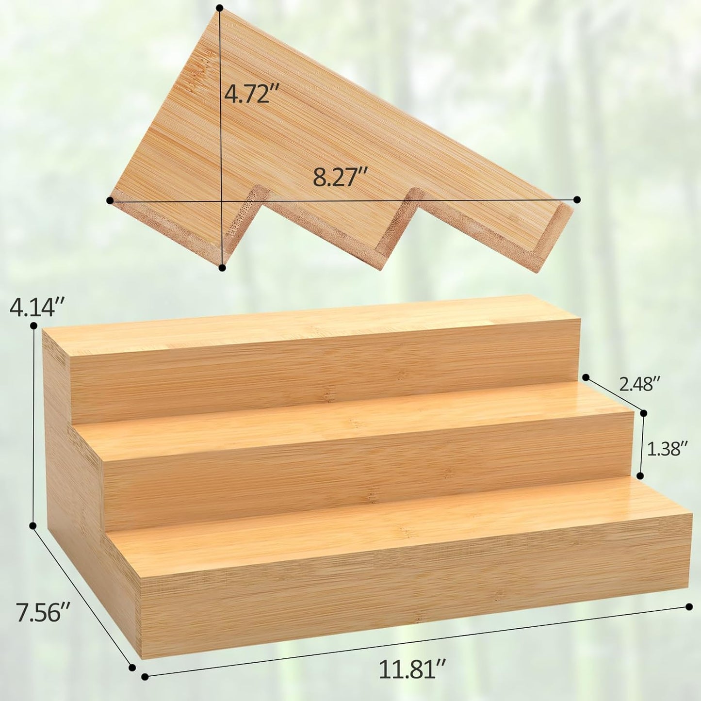 2 Pack Bamboo Spice Rack Organizer for Kitchen Counter, 3 Tier Spice Shelf | 3 Tier Countertop Step Shelf, Seasoning