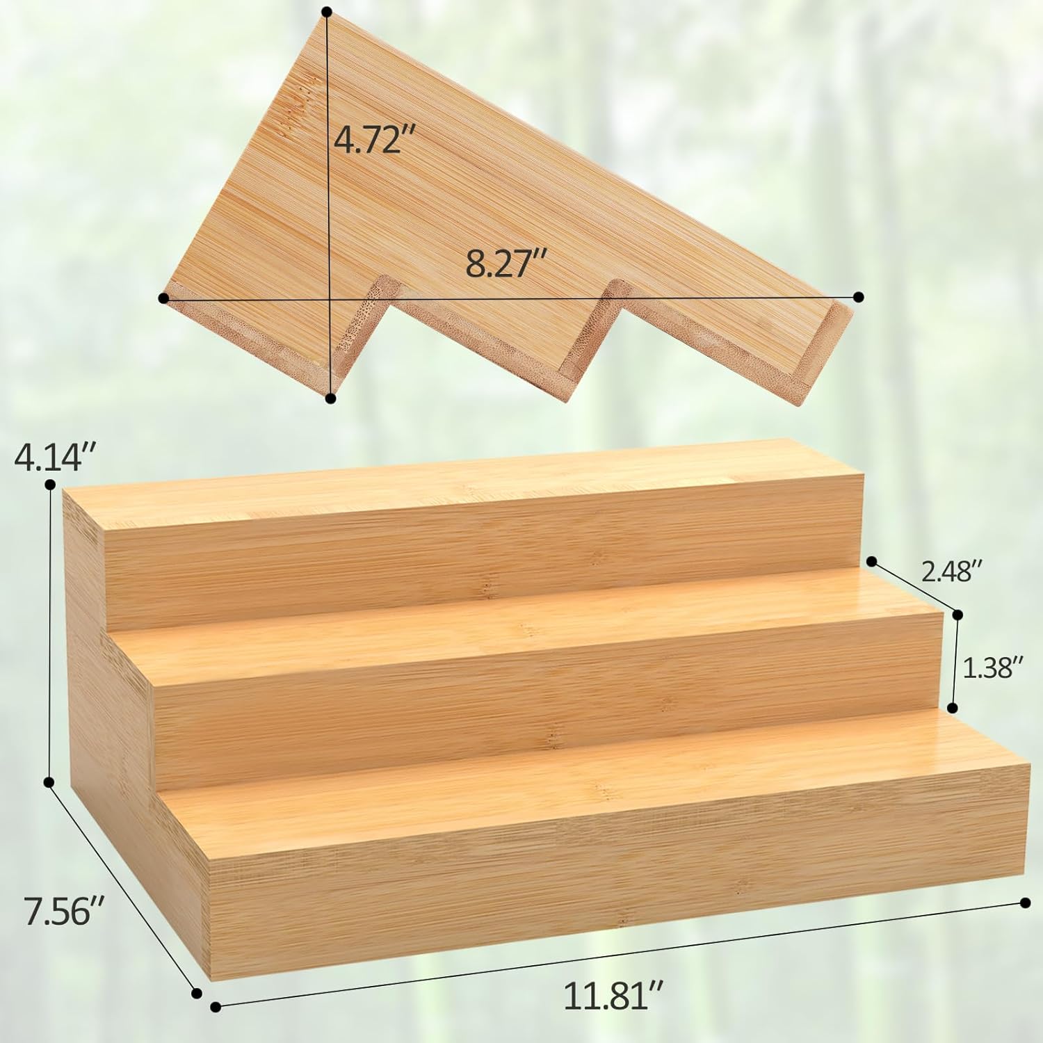 2 Pack Bamboo Spice Rack Organizer for Kitchen Counter, 3 Tier Spice Shelf | 3 Tier Countertop Step Shelf, Seasoning