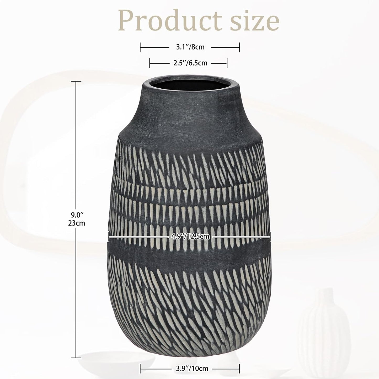 Rustic Ceramic Vase / 9" Dark Grey