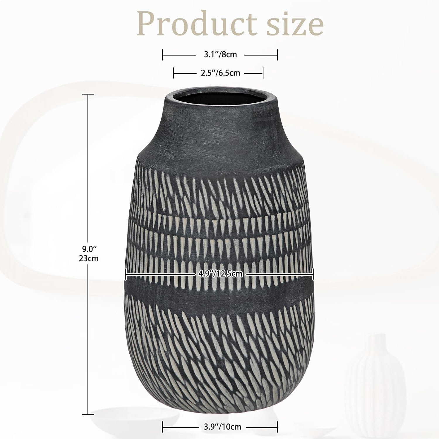 Rustic Ceramic Vase / 9" Dark Grey
