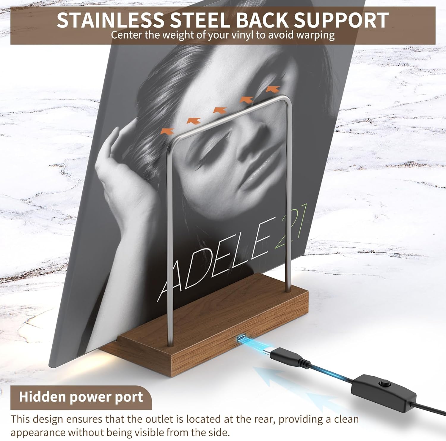 Now Playing Vinyl Record Stand, Light Up Vinyl Record Display Stand, Holder for Album Display Storage, Warm White Light