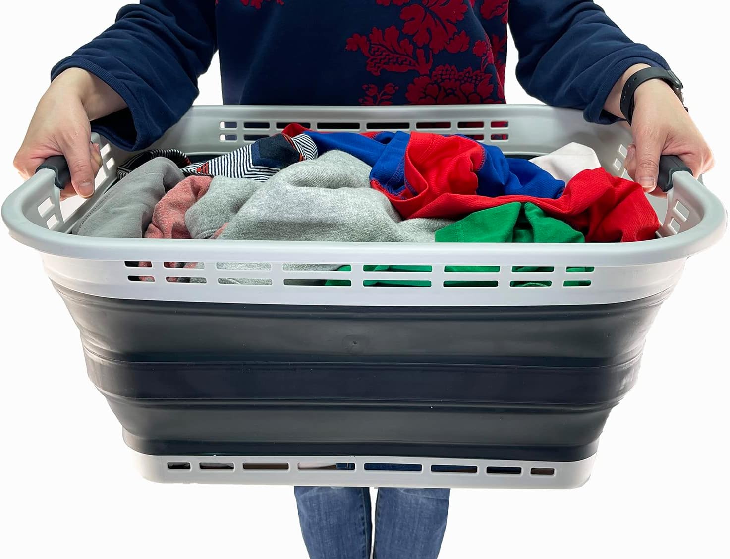 42L Collapsible Plastic Laundry Basket / Grey/slate Grey