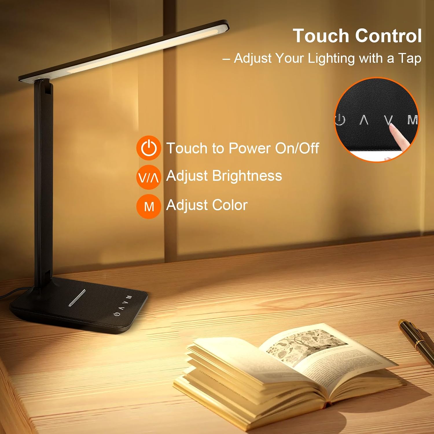 LED Desk Lamp for Office Home, Bright Desk Light with USB Charging Port, Adjustable Dimmable Desk Lamps 5 Modes 5