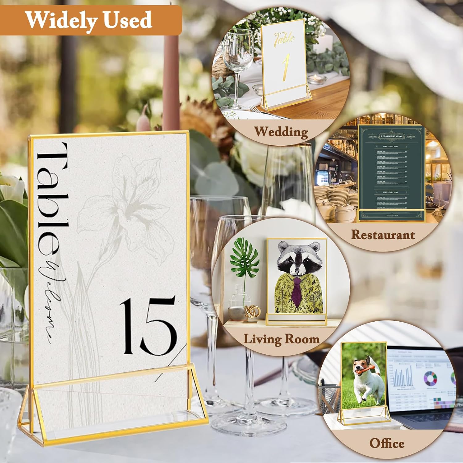 Clear Acrylic Sign Holders / Gold / 5 x 7 / Set of 6
