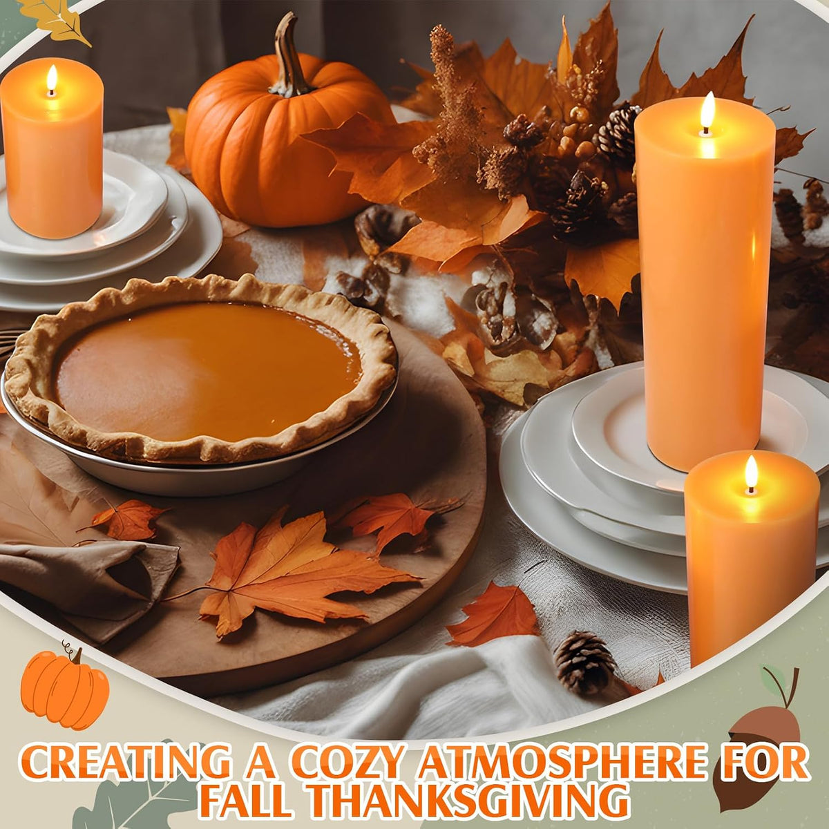 3 Pcs 6/8/12 Inches Orange Flameless LED Candles with Remote and 2/4/8h Timer Battery Operated Wax Flickering Candles