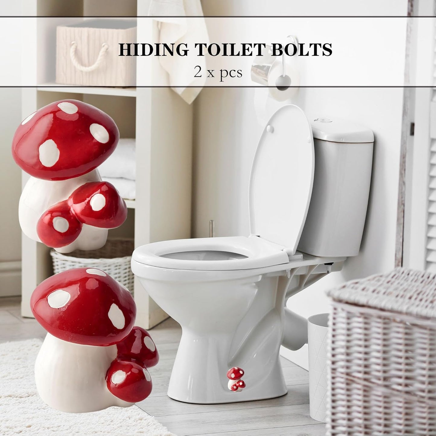 Ceramic Mushroom Decor Covers Toilet Screw Covers Bolts / Red Mushroom / Set of 2