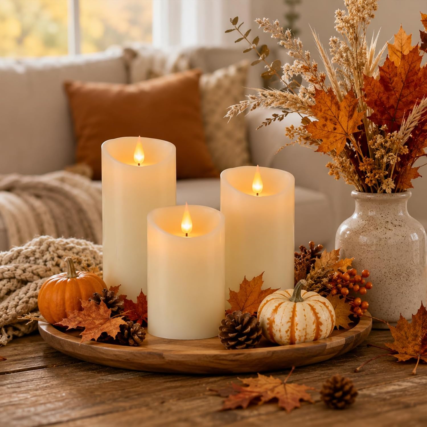 Lezonic Rechargeable Flickering Flameless Candles Battery Operated with Remote and Timer, Pack of 3(D 3'' X H