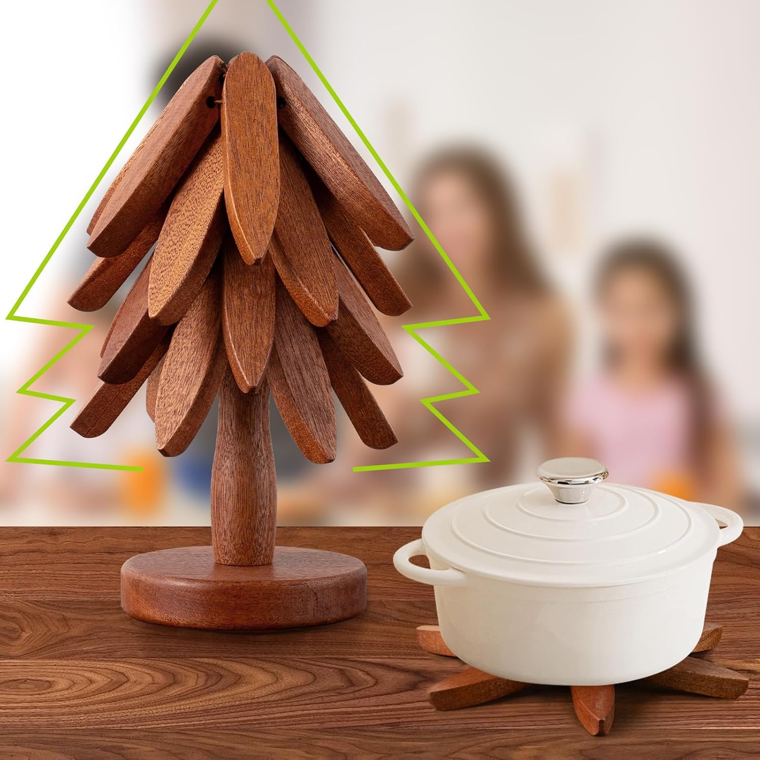 Vertdens Wooden Trivets for Hot Dishes, Hot Dish Coaster with Tree-Shaped Wood Collapsible Hot Pad Trivet Tree for