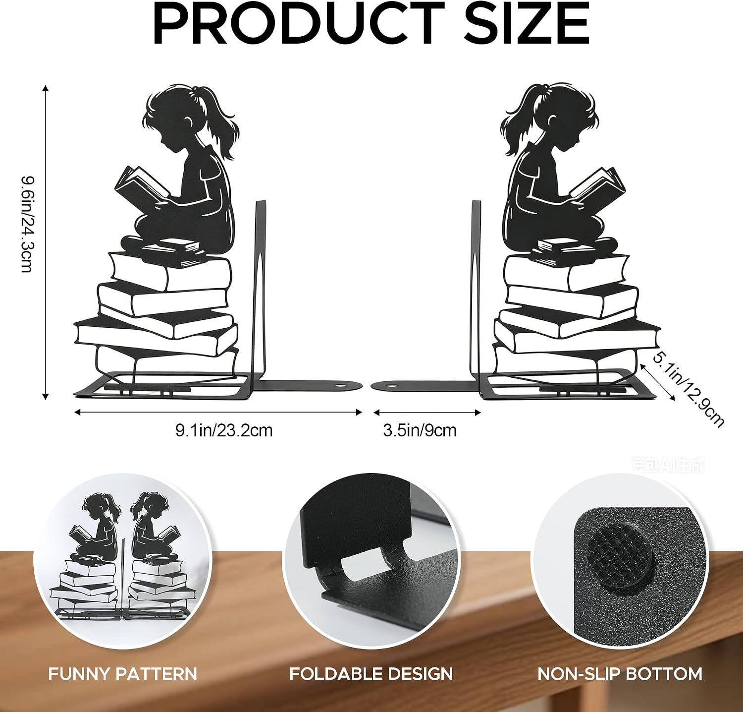 Foldable Metal Decorative Bookends / Girl