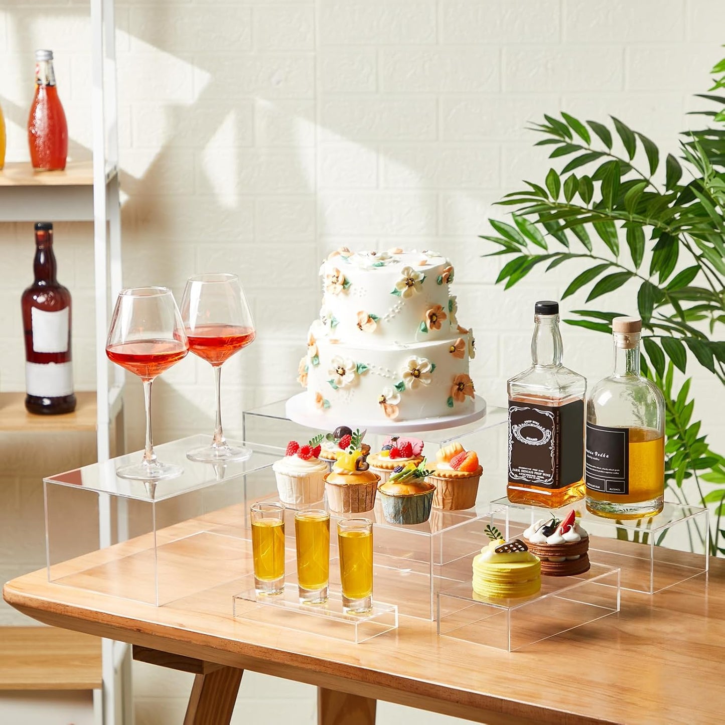 Acrylic Buffet Risers Stands for Food Display Cubes Box / Clear / 7 To 12 Inch / Rectangle / 12 Inch