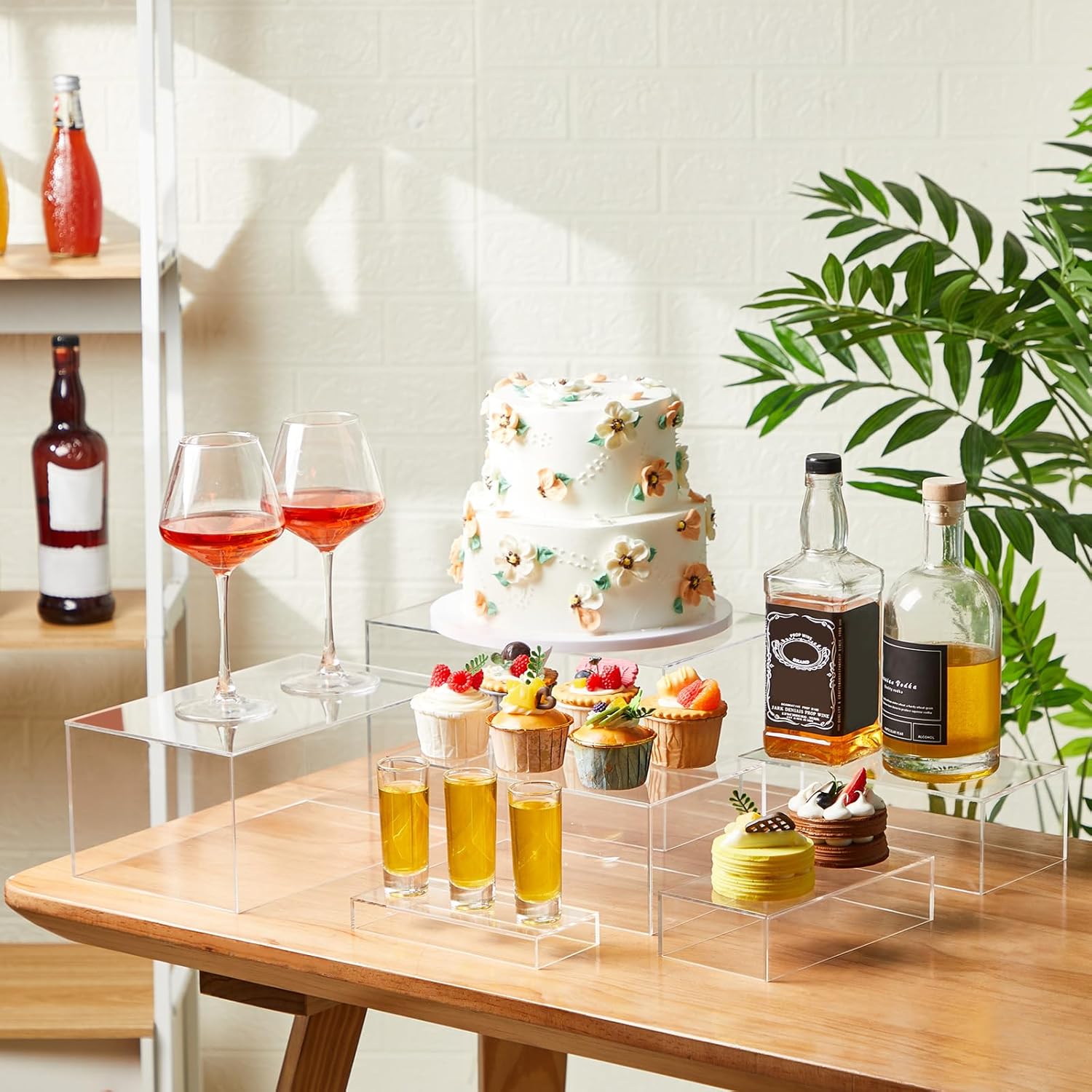 Acrylic Buffet Risers Stands for Food Display Cubes Box / Clear / 7 To 12 Inch / Rectangle / 12 Inch