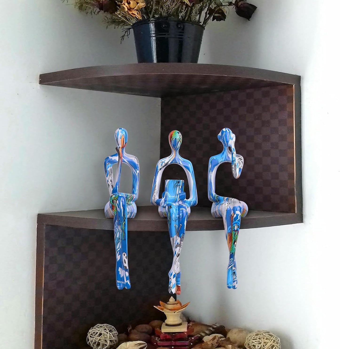 Resin Graffiti Home Decor Thinker Statue Accents / Blue / Set of 3