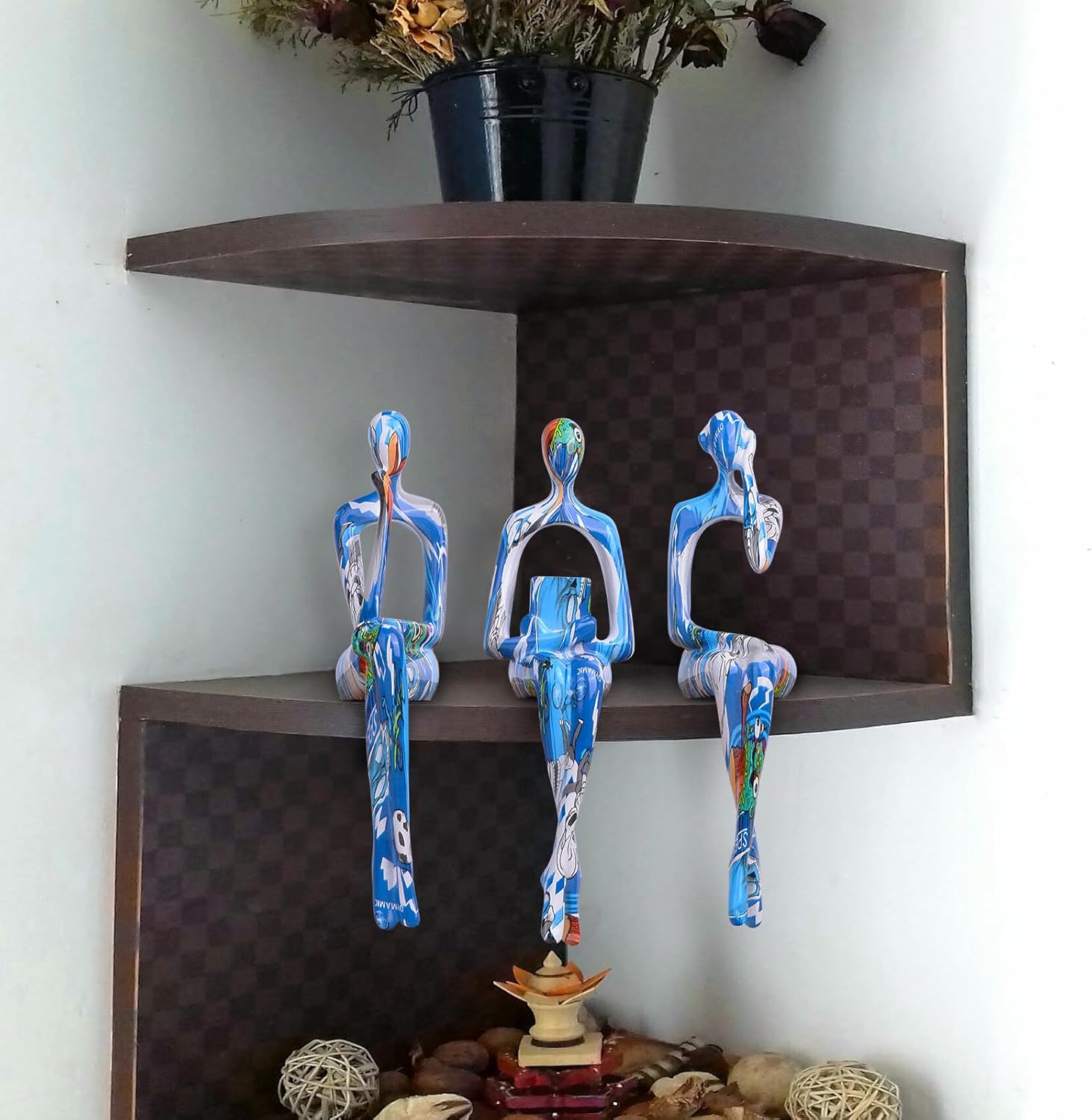 Resin Graffiti Home Decor Thinker Statue Accents / Blue / Set of 3