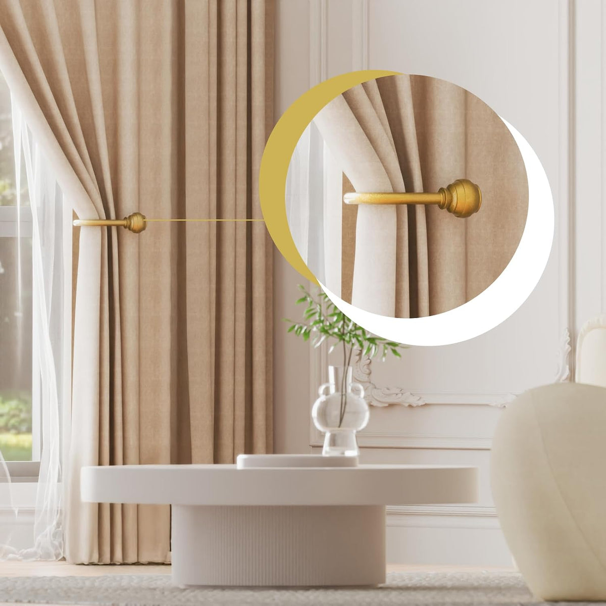 Hion Curtain Holdbacks Gold 6pcs, Curtain Tiebacks Wall Mounted Hooks | Curtain Holders for Drapes, One-Piece Metal