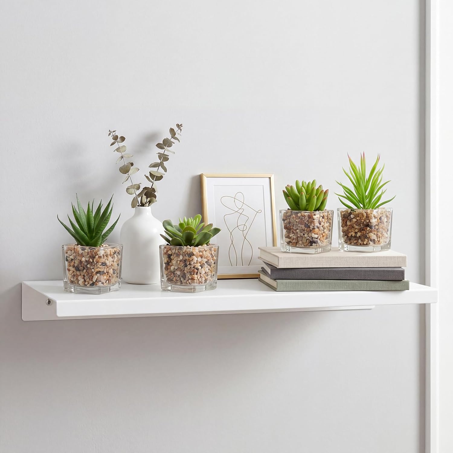 Succulents Plants Artificial in Glass Pots Small Fake Succulents / Succulents #03 / Clear / Set of 4
