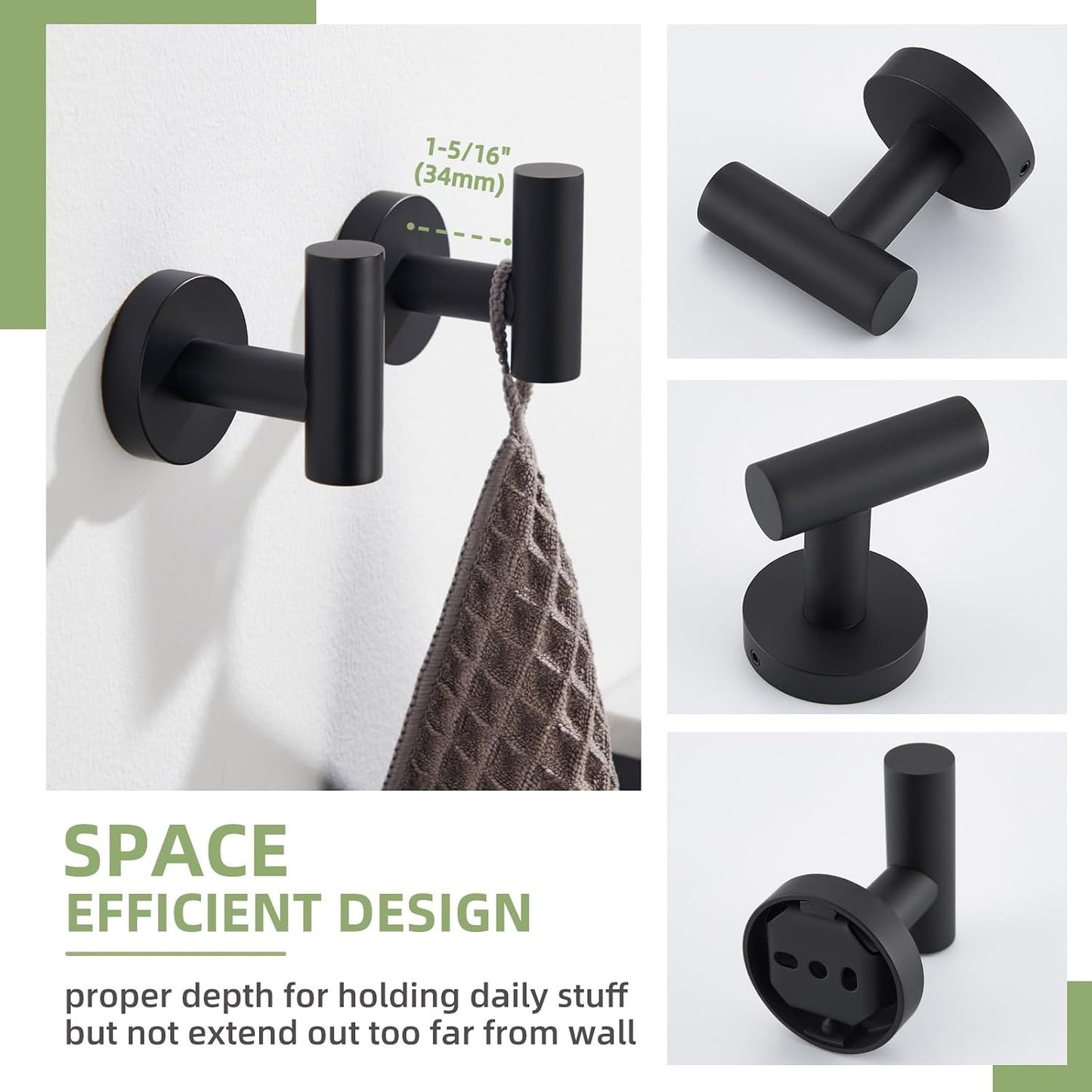 Angle Simple Bathroom Hardware Set Matte Black, Bathroom Accessories 4 Pcs | SUS304 Stainless Steel, Bath Fixture Set