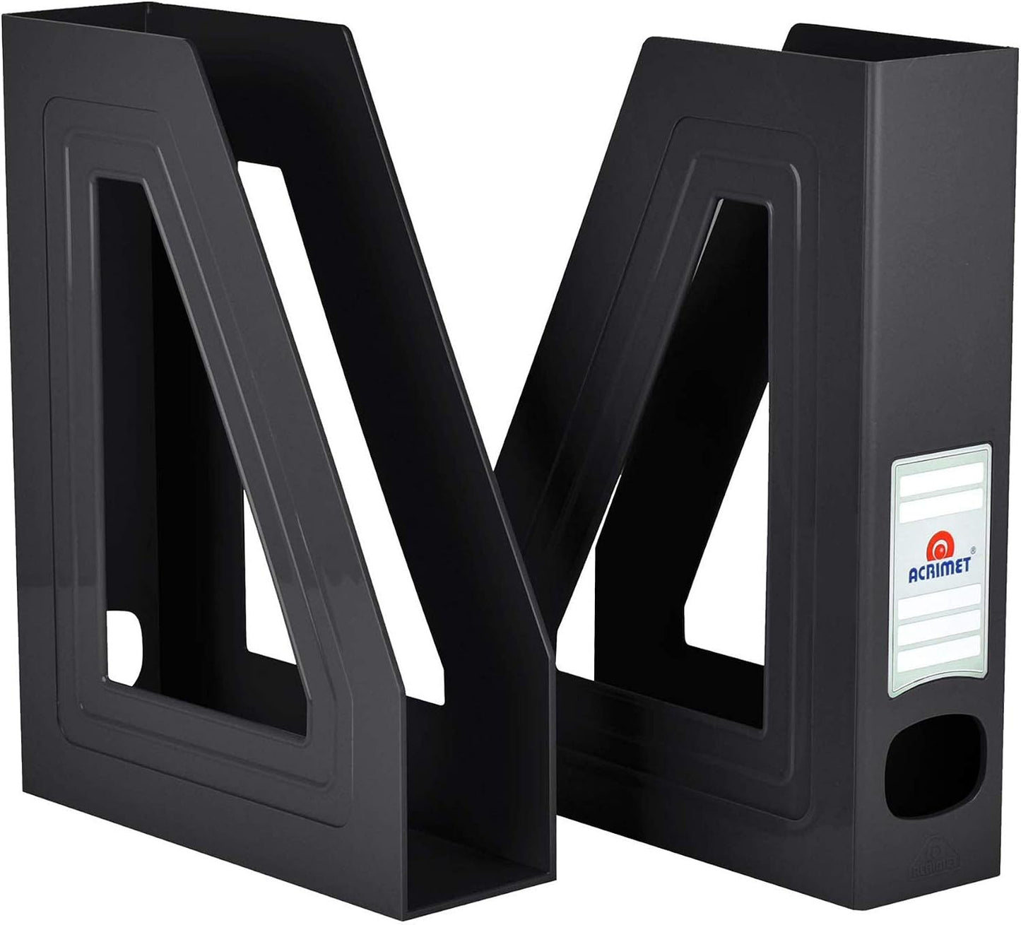 Acrimet Magazine File Holder, Vertical Desk Organizer, Black, 2 Pack | Durable Plastic, Office & Home Use, Rack Design