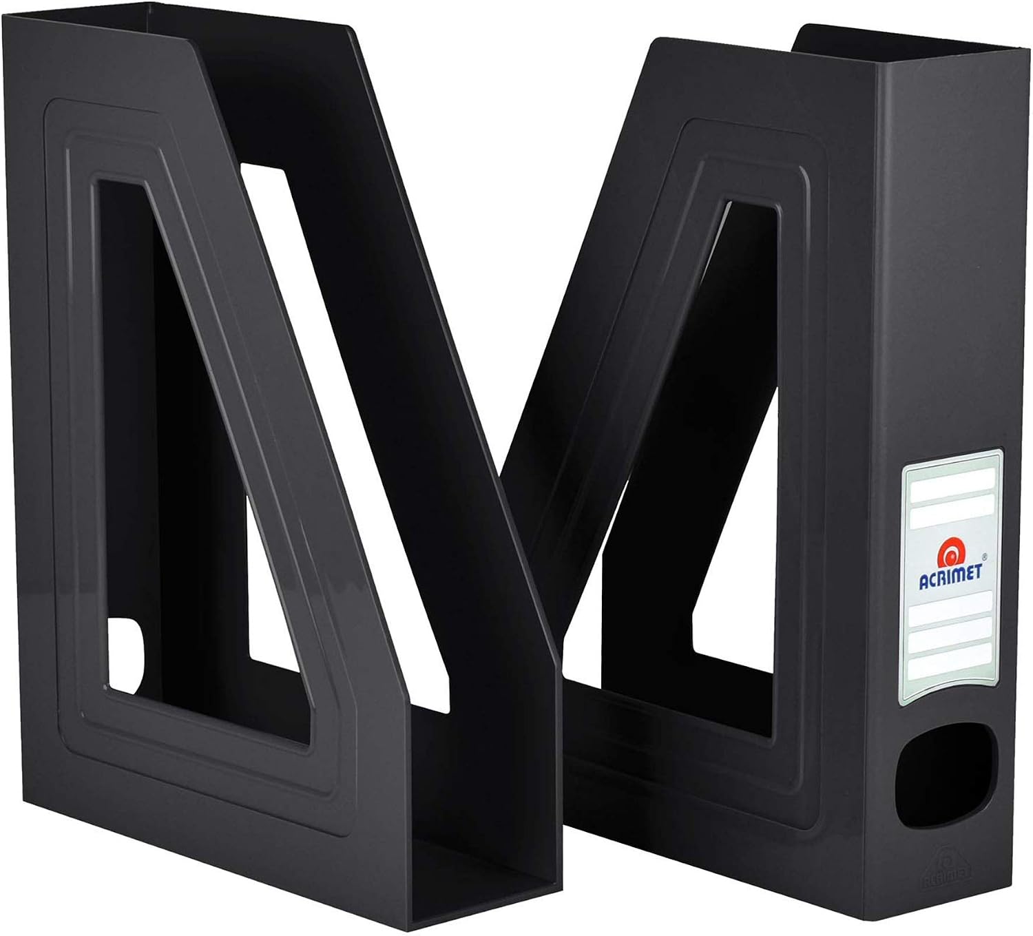 Acrimet Magazine File Holder, Vertical Desk Organizer, Black, 2 Pack | Durable Plastic, Office & Home Use, Rack Design