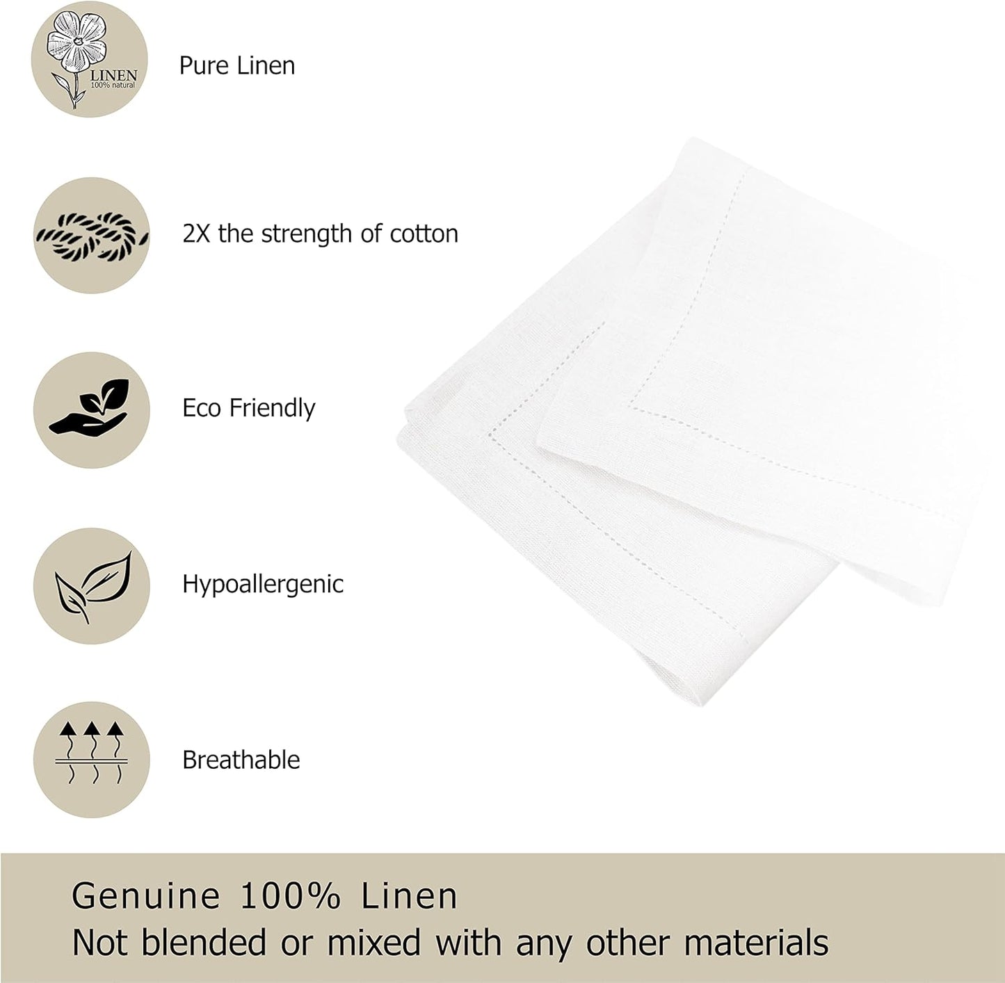 COTTON CRAFT Genuine Pure Linen Napkins - Set of 12 Hemstitch Cloth Napkins | Large 18x18 Natural Hand-Crafted Pure