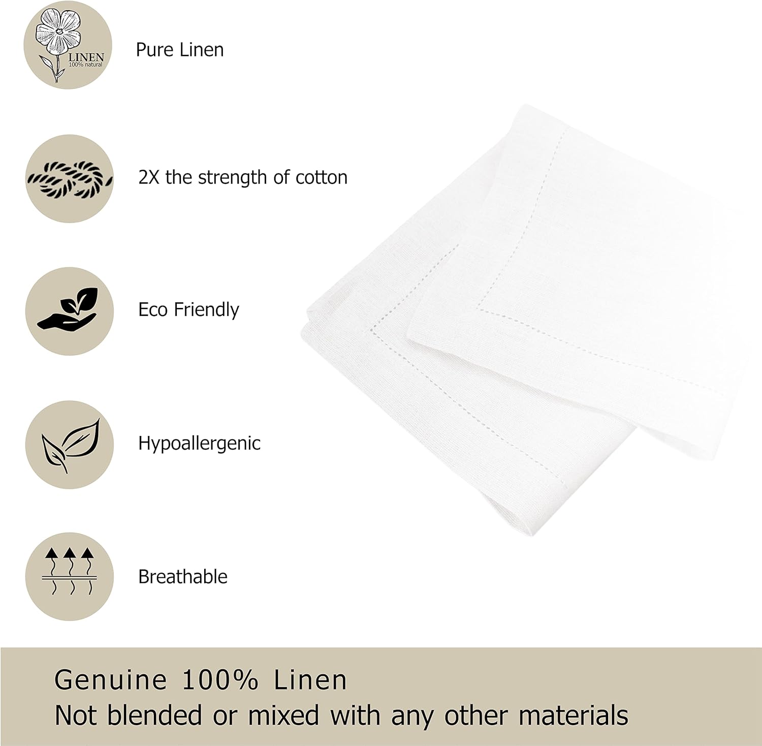 COTTON CRAFT Genuine Pure Linen Napkins - Set of 12 Hemstitch Cloth Napkins | Large 18x18 Natural Hand-Crafted Pure