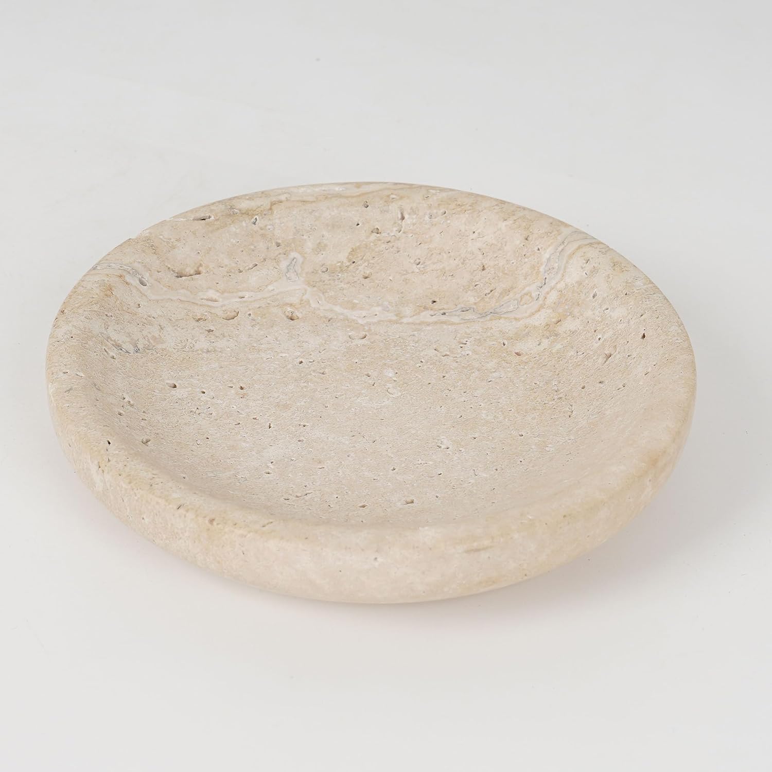 Hand-Carved Travertine Catch-All Tray for Rings / Natural