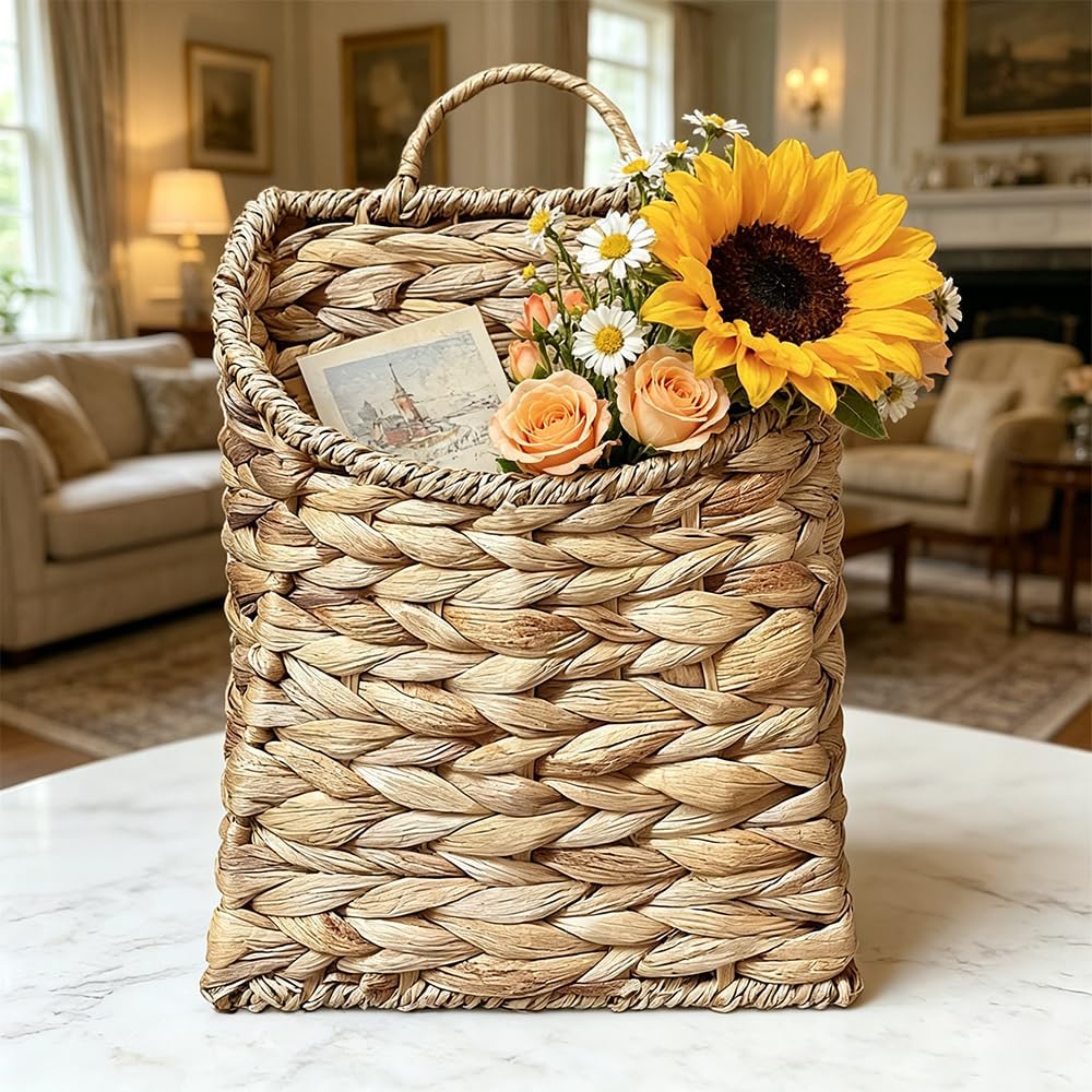 Water Hyacinth Woven Basket for Front Door / Boho