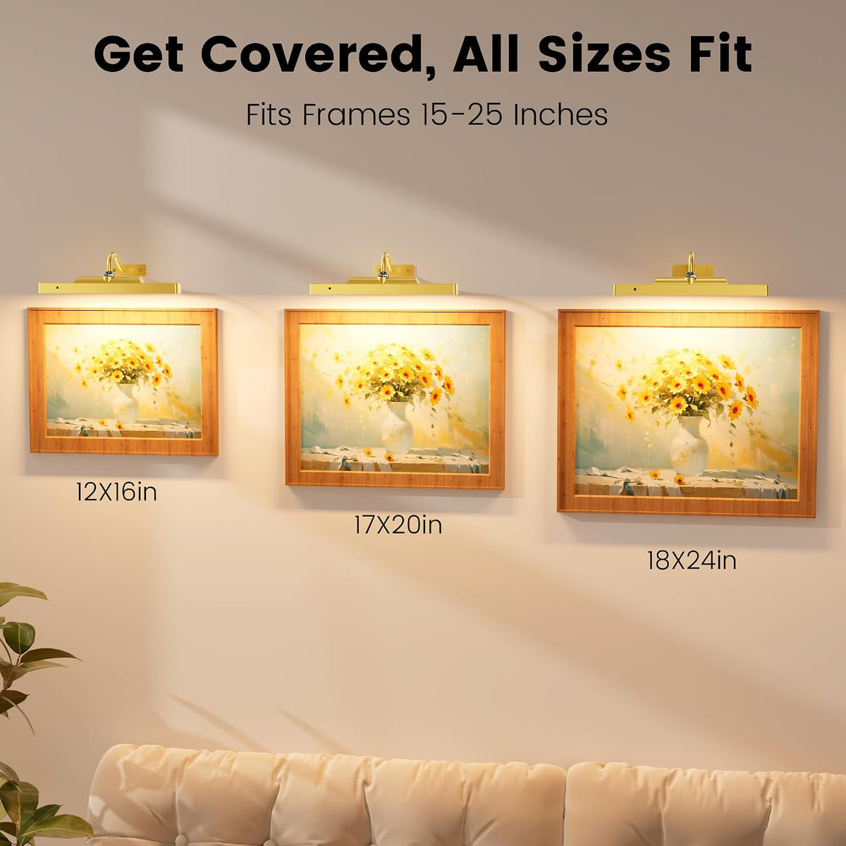 4 Pack Picture Art Above Light Set, 12" Wireless Battery Picture Lighting, Remote Control Timer 3 Color Temps for