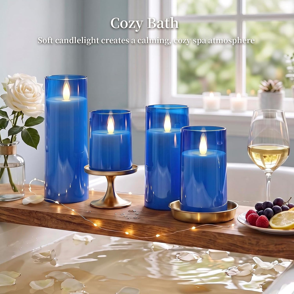 Homemory Realistic Flickering Flameless Blue Candles with Remote & Timer | LED Fake Electric Pillar Candles Battery