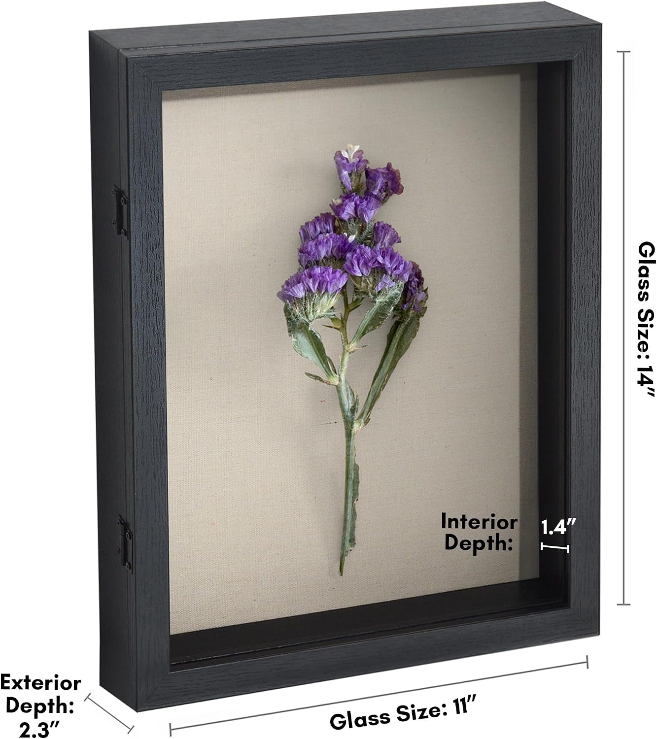 Americanflat 11x14 Shadow Box Frame - Engineered Wood - Black | Shatter-resistant glass, 1.4 inch interior depth, hangs