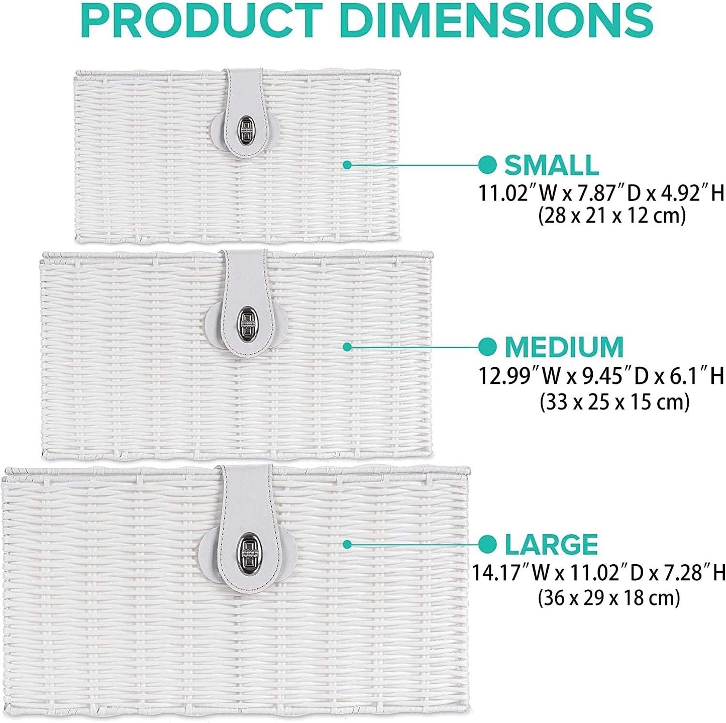 Woven Wicker Storage Basket Box / White / Set of 3
