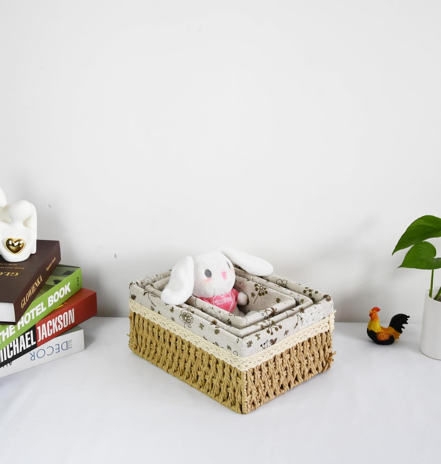 Decorative Paper Rope Storage Baskets Hand-Woven Wicker Nesting Bins / Set of 3
